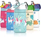 FEIJIAN Botella de agua para niños de acero inoxidable con pajita, sin BPA, termo de 350 ml, botella térmica sin fugas, caliente/fría, botella de agua recargable, para camping, escuela, guardería
